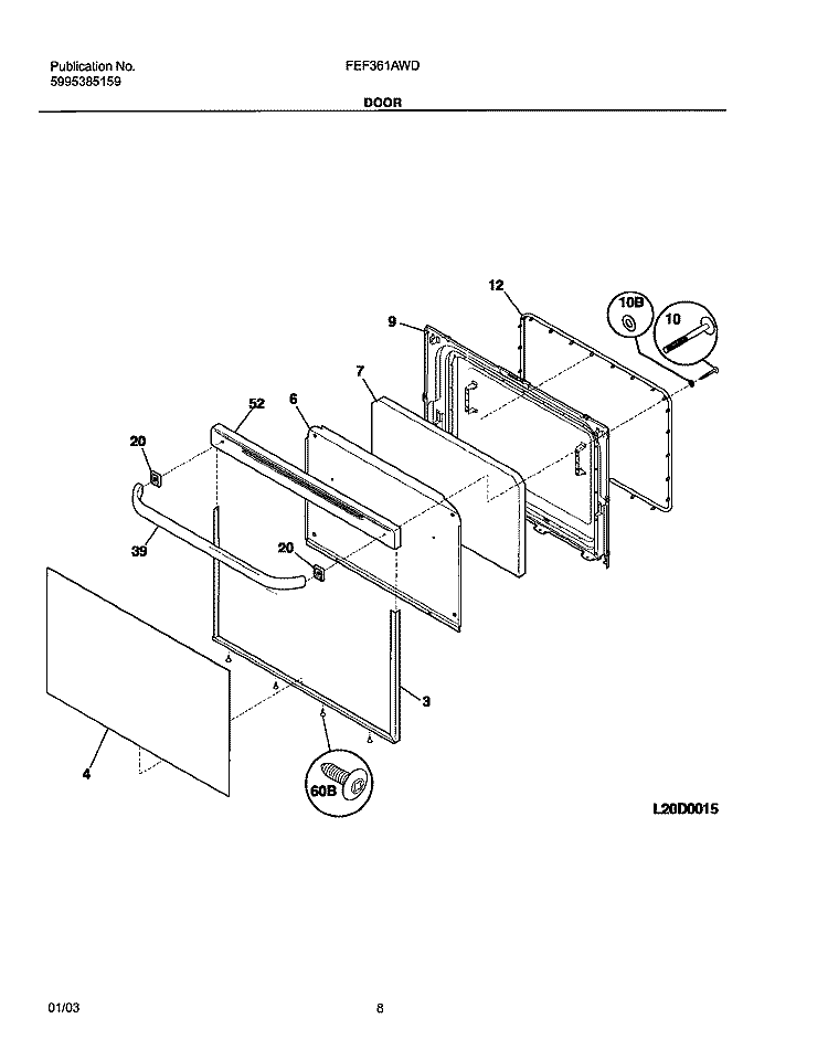 DOOR Diagram and Parts List for FEF361AWD  Frigidaire Range