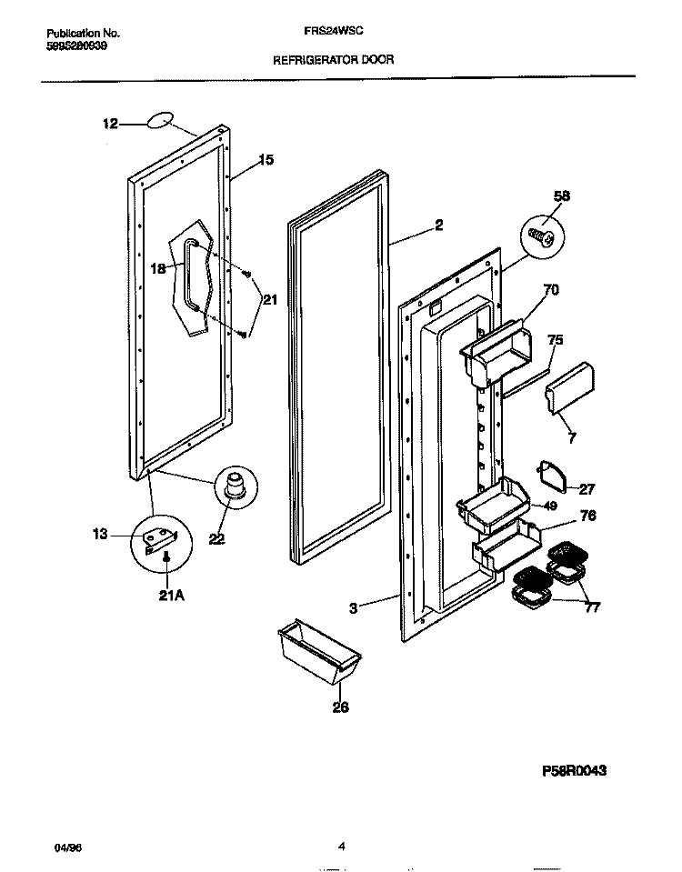REFRIGERATOR DOOR Diagram and Parts List for FRS24WSCB2  Frigidaire Refrigerator