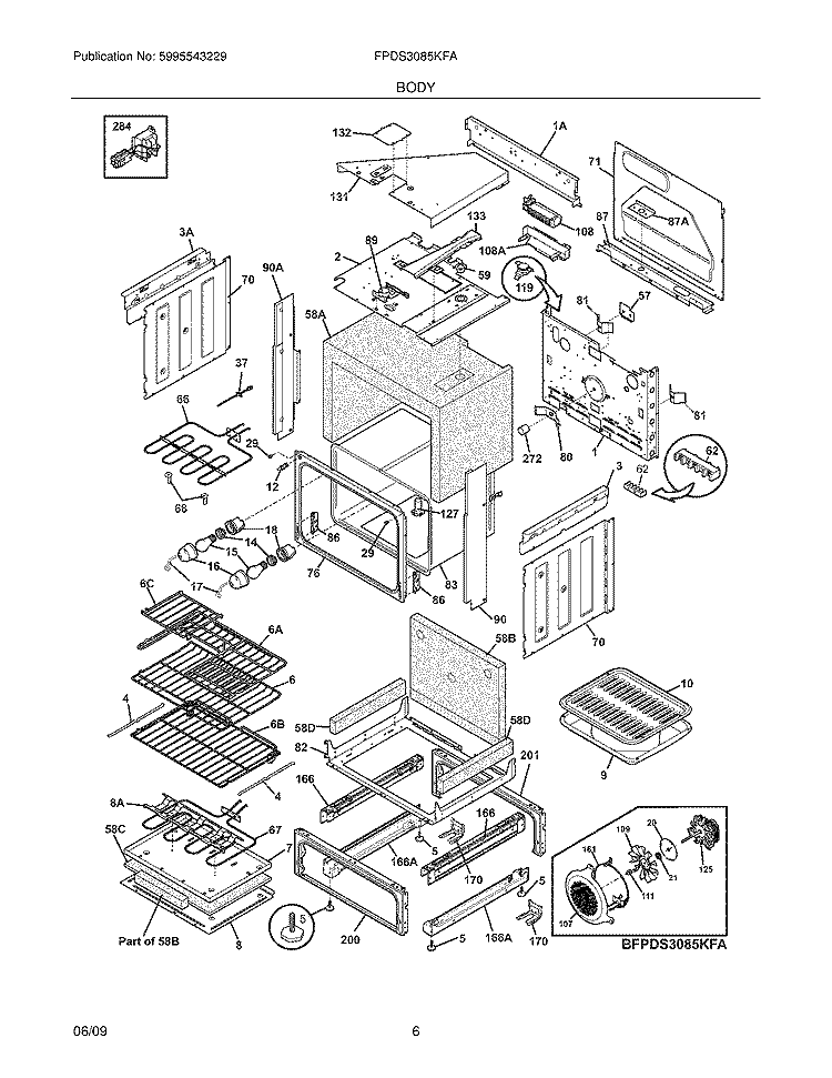 BODY Diagram and Parts List for FPDS3085KFA  Frigidaire Range