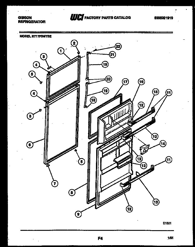 DOOR PARTS Diagram and Parts List for RT17F3WT3E  Gibson Refrigerator