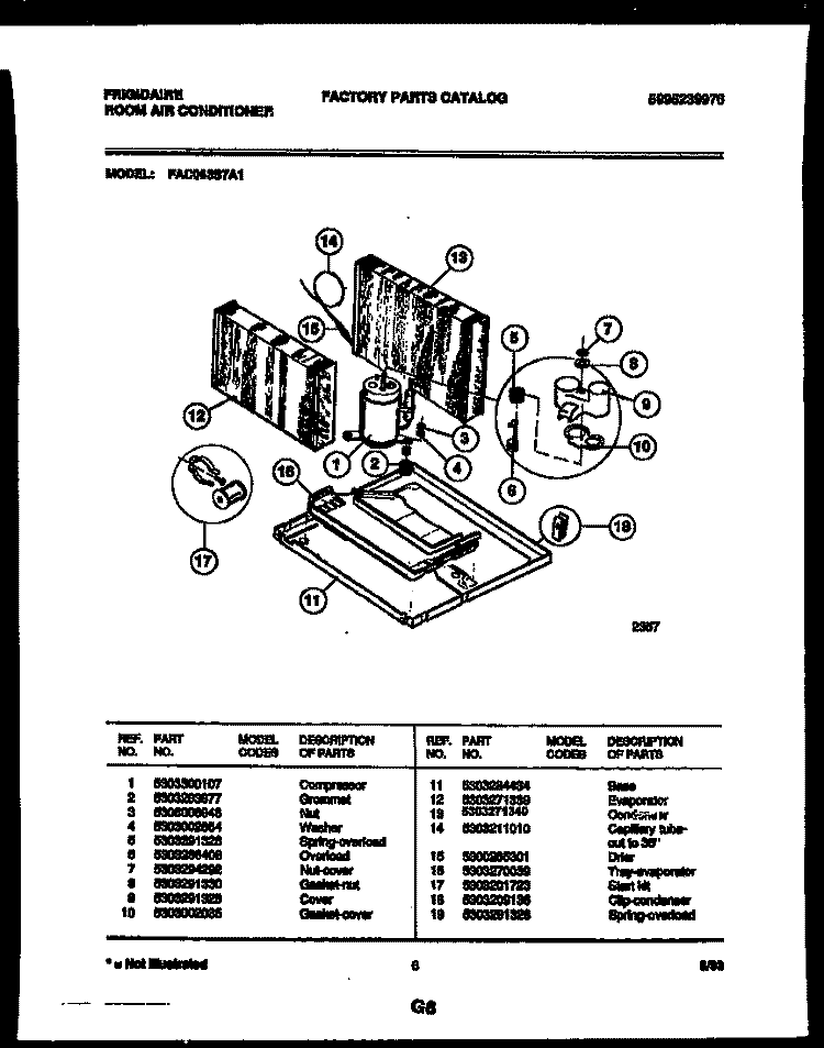 SYSTEM PARTS Diagram and Parts List for FAC063S7A1  Frigidaire Air Conditioner