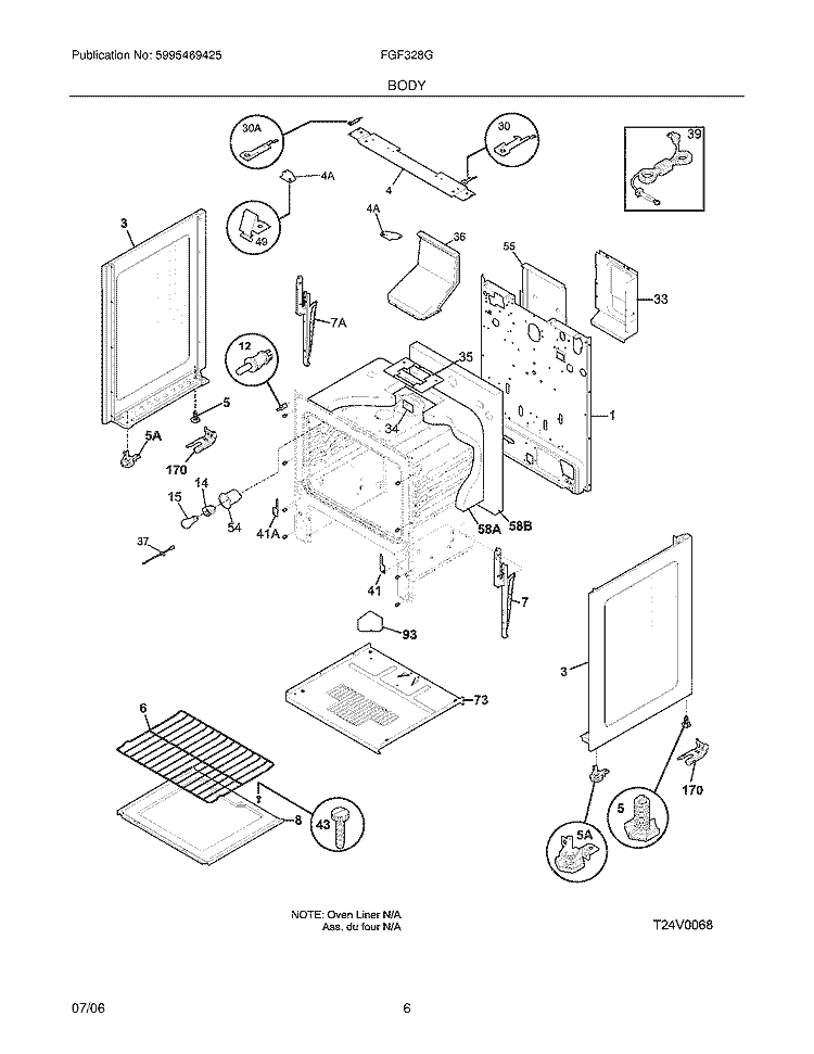 BODY Diagram and Parts List for FGF328GBA  Frigidaire Range
