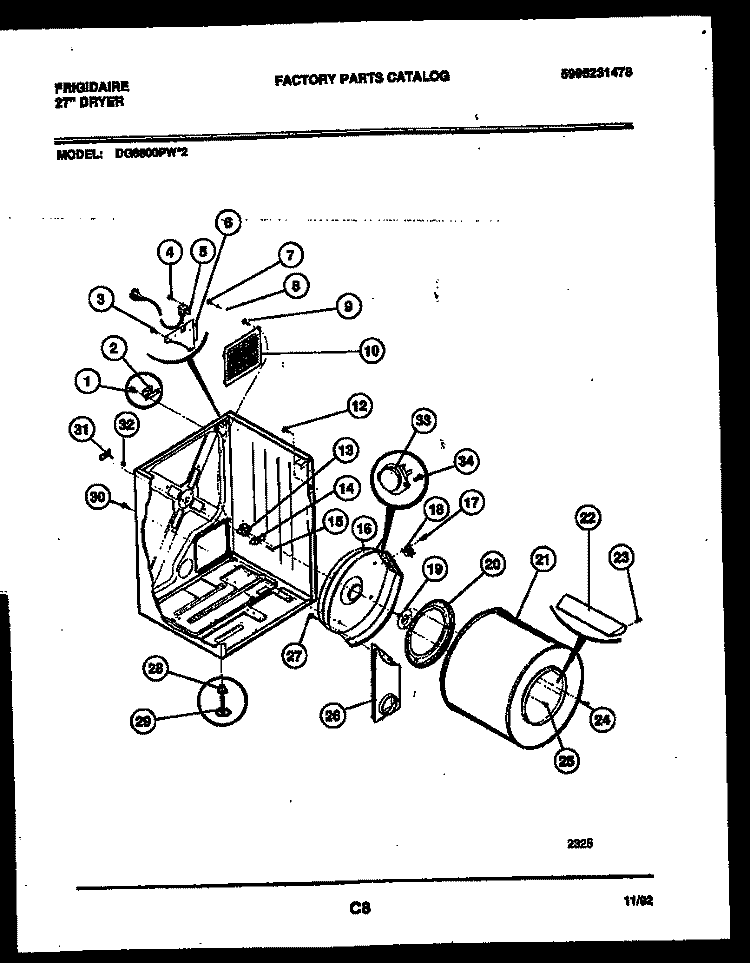 CABINET AND COMPONENT PARTS Diagram and Parts List for DG8800PW2  Frigidaire Dryer
