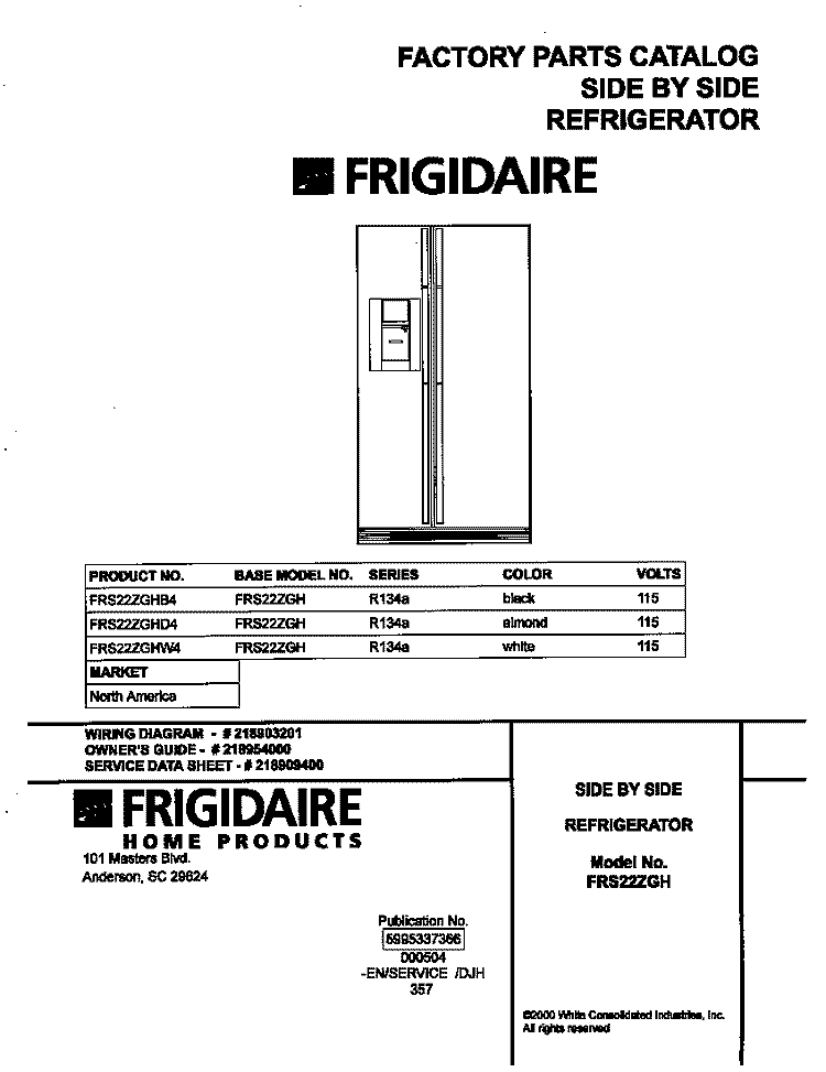 COVER Diagram and Parts List for FRS22ZGHD4  Frigidaire Refrigerator