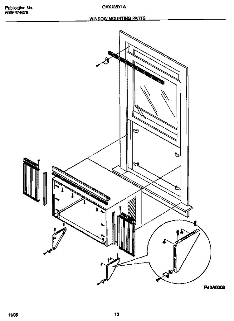 WINDOW MOUNTING PARTS Diagram and Parts List for GAX128Y1A1  Gibson Air Conditioner