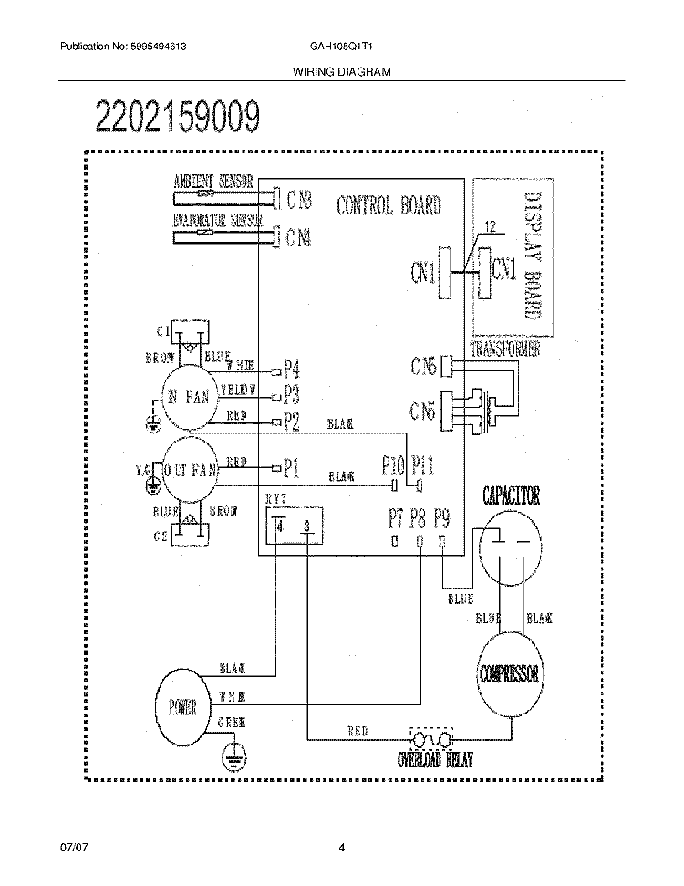 WIRING DIAGRAM Diagram and Parts List for GAH105Q1T1  Gibson Air Conditioner