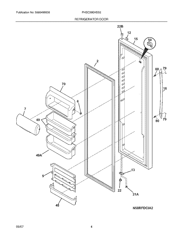 REFRIGERATOR DOOR Diagram and Parts List for PHSC39EHSS2  Frigidaire Refrigerator