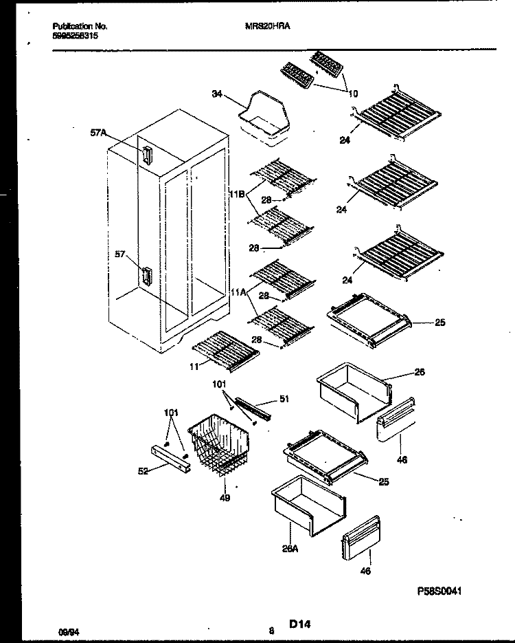 SHELVES AND SUPPORTS Diagram and Parts List for MRS20HRAD3  Frigidaire Refrigerator