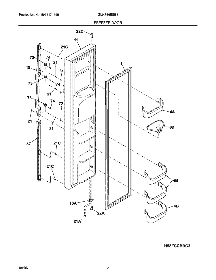 FREEZER DOOR Diagram and Parts List for GLHS66EEB8  Frigidaire Refrigerator