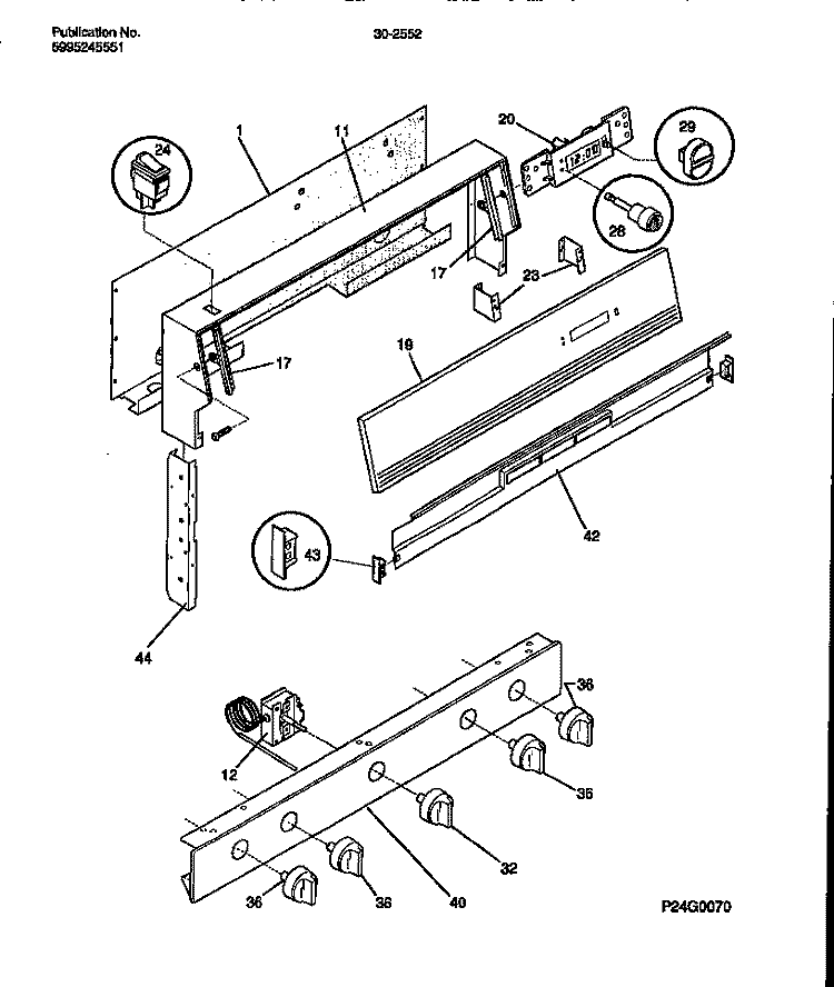 BACKGUARD Diagram and Parts List for 30-2552-00-02  Tappan Range