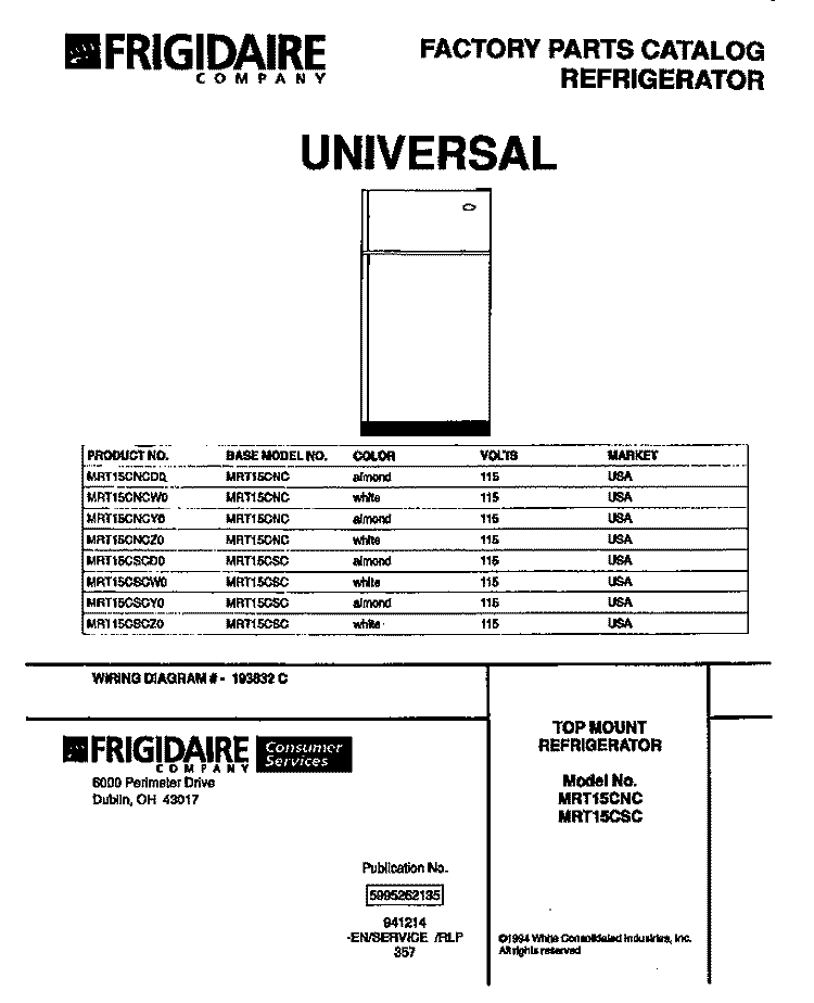 COVER Diagram and Parts List for MRT15SCSZ0  Kelvinator Refrigerator