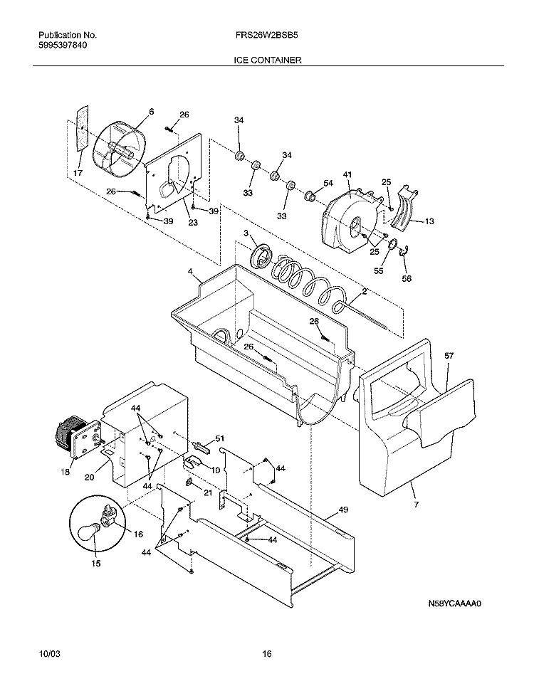 ICE CONTAINER Diagram and Parts List for FRS26W2BSB5  Frigidaire Refrigerator