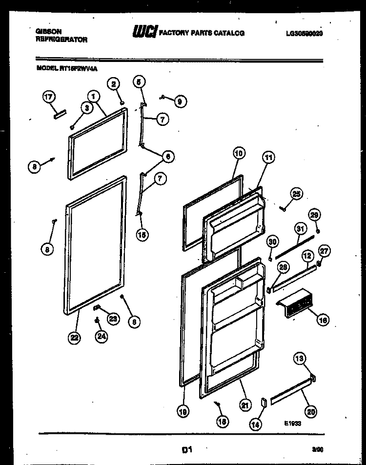 DOOR PARTS Diagram and Parts List for RT15F2WV4A  Gibson Refrigerator