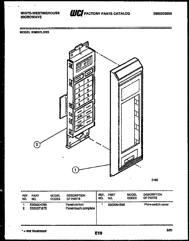 CONTROL PANEL Diagram and Parts List for KM937LXM5  Frigidaire Microwave