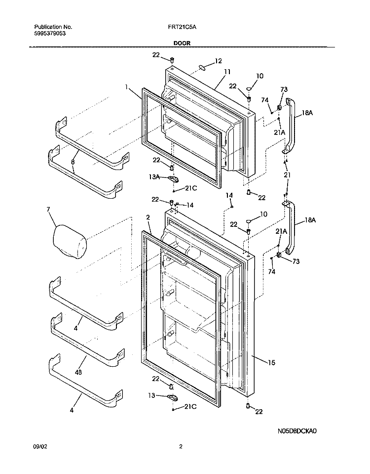 DOORS Diagram and Parts List for FRT21C5AW6  Frigidaire Refrigerator