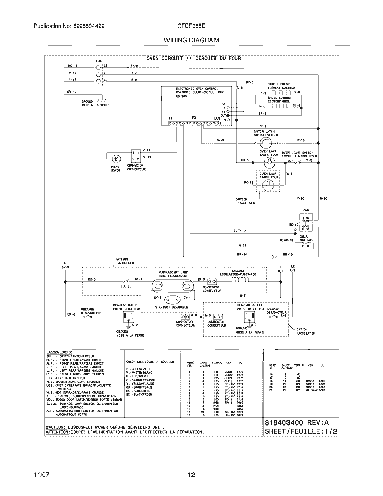 WIRING DIAGRAM Diagram and Parts List for CFEF358EB3  Frigidaire Range