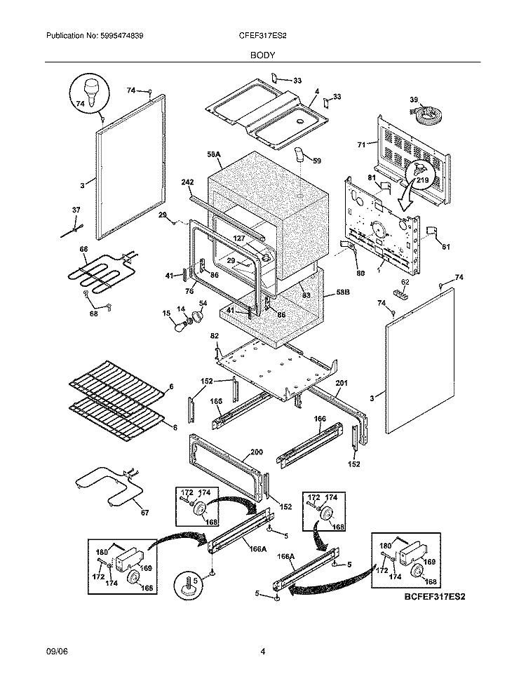 BODY Diagram and Parts List for CFEF317ES2  Frigidaire Range