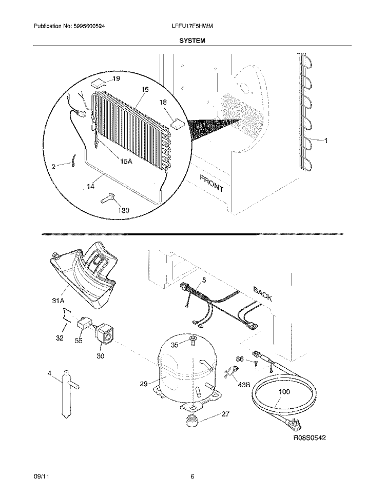 SYSTEM Diagram and Parts List for LFFU17F5HWM  Frigidaire Freezer
