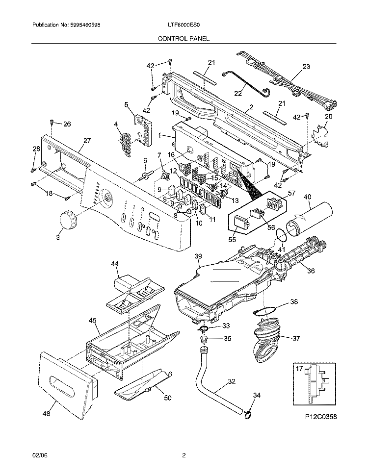 CONTROL PANEL Diagram and Parts List for LTF6000ES0  Frigidaire Washer