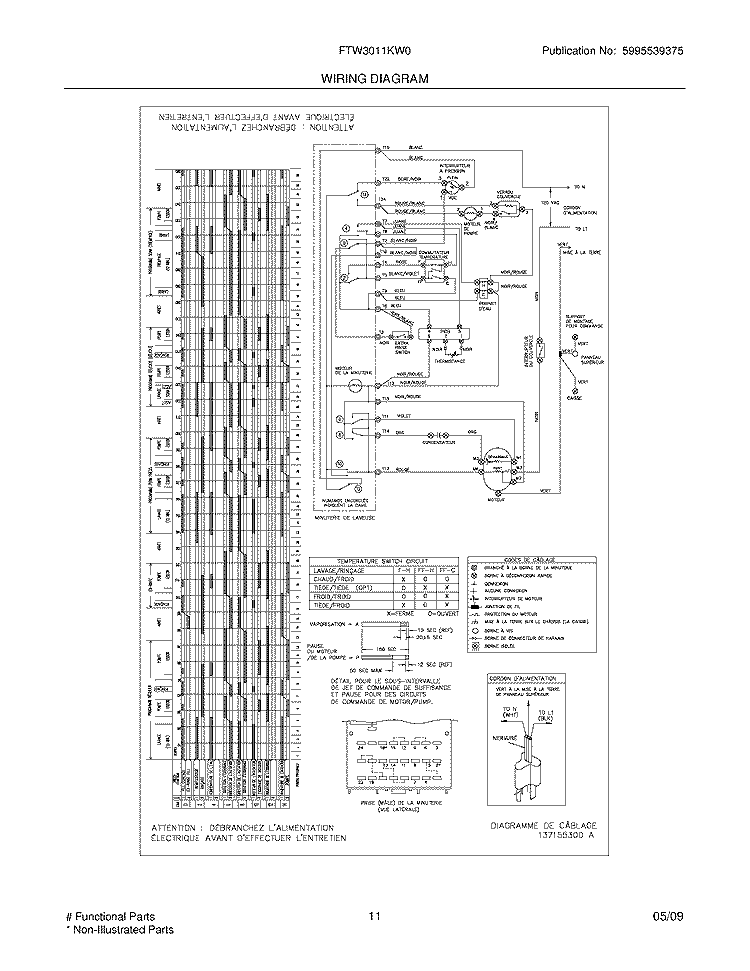 WIRING DIAGRAM Diagram and Parts List for FTW3011KW0  Frigidaire Washer