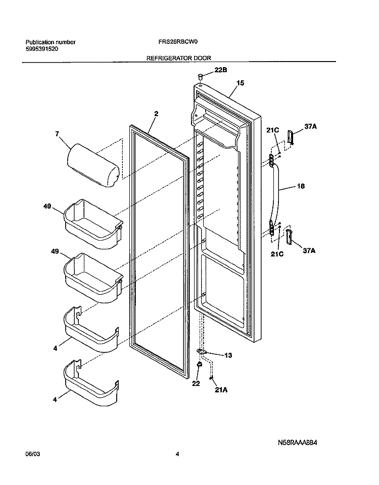 REFRIGERATOR DOOR Diagram and Parts List for FRS26RBCW0  Frigidaire Refrigerator