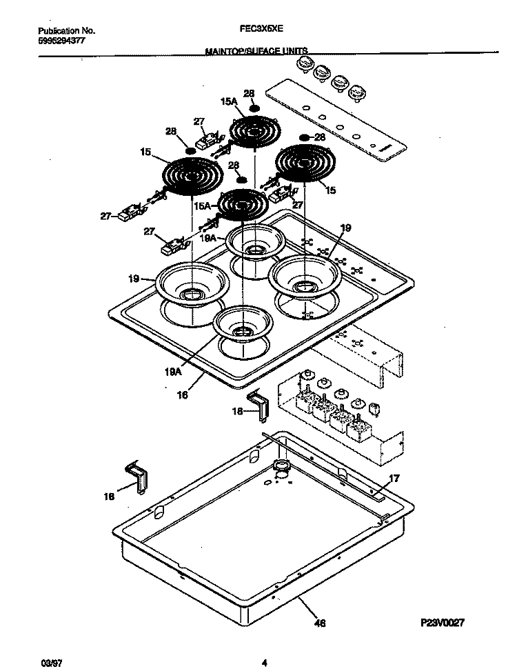 MAINTOP / SUFACE UNITS Diagram and Parts List for FEC3X5XEBB  Frigidaire Cooktop