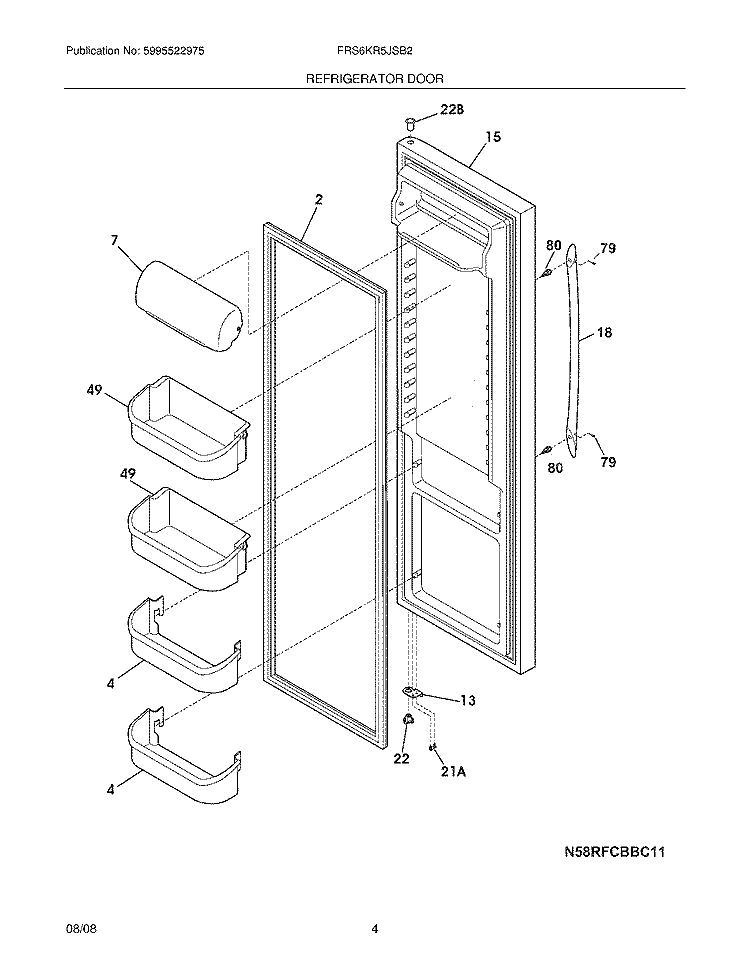 REFRIGERATOR DOOR Diagram and Parts List for FRS6KR5JSB2  Frigidaire Refrigerator