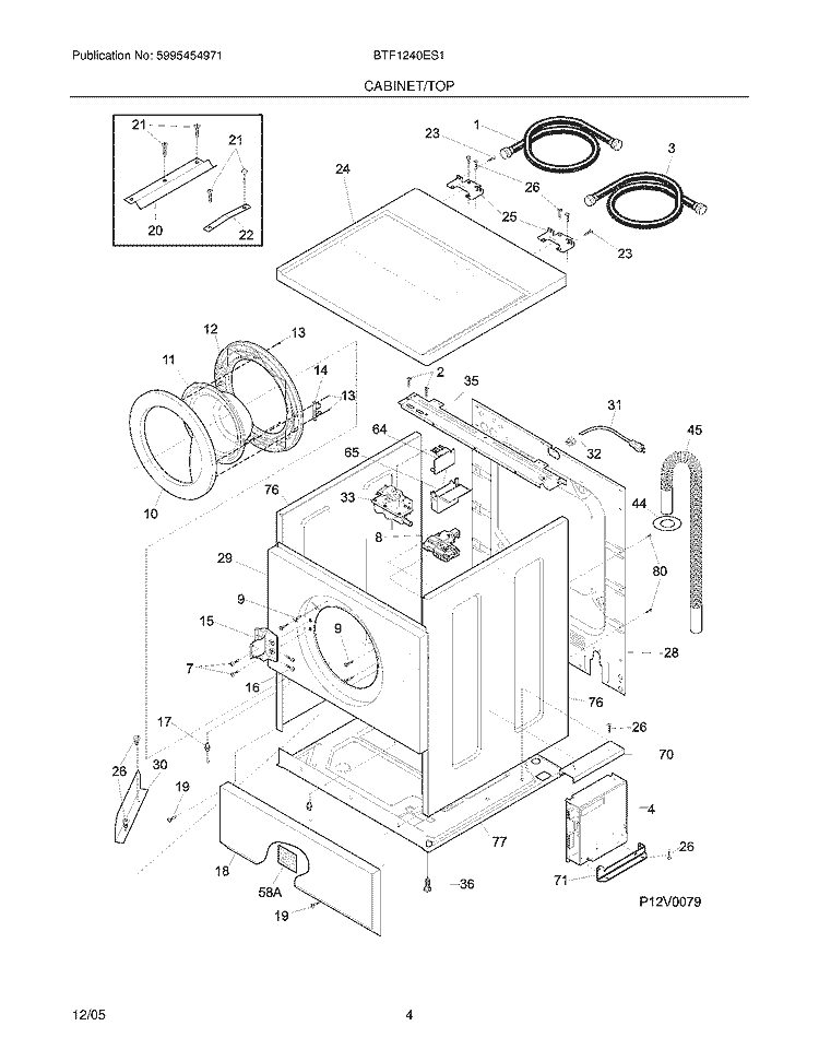 CABINET / TOP Diagram and Parts List for BTF1240ES1  Crosley Washer