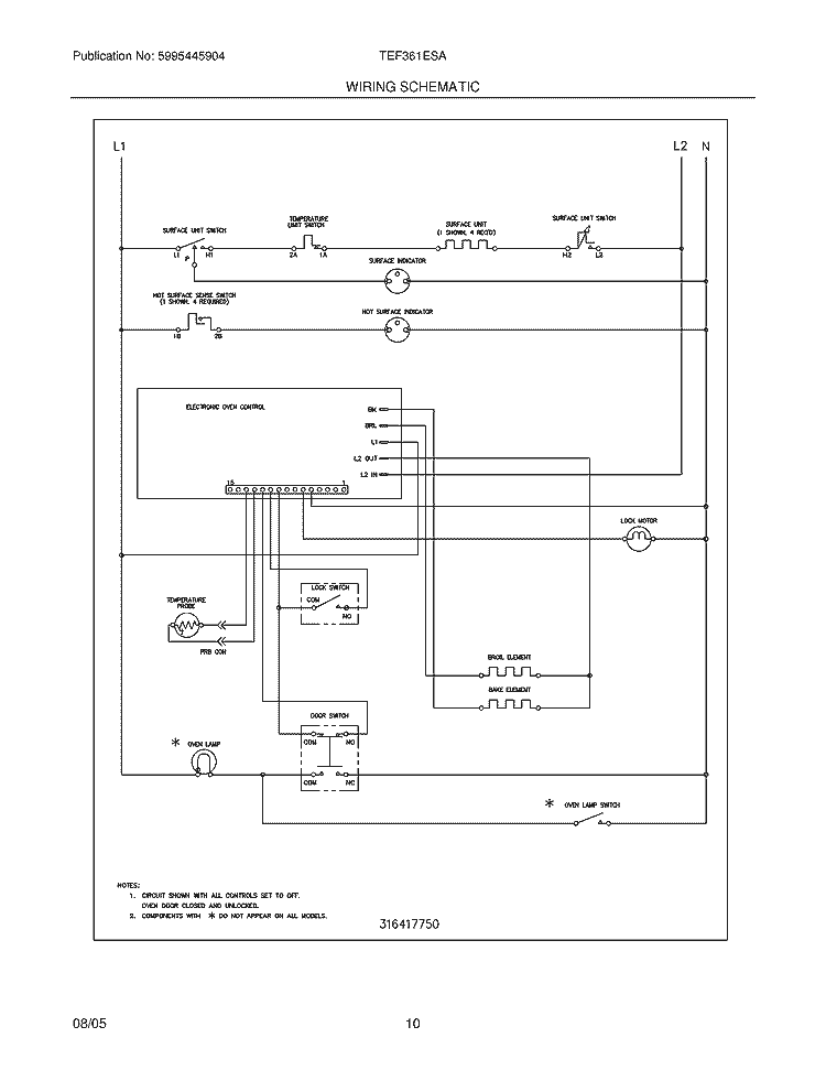 WIRING SCHEMATIC Diagram and Parts List for TEF361ESA  Tappan Range