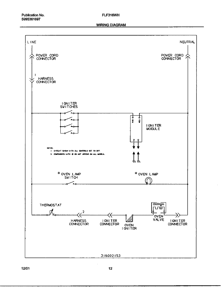 WIRING DIAGRAM Diagram and Parts List for FLF316WHSC  Frigidaire Range