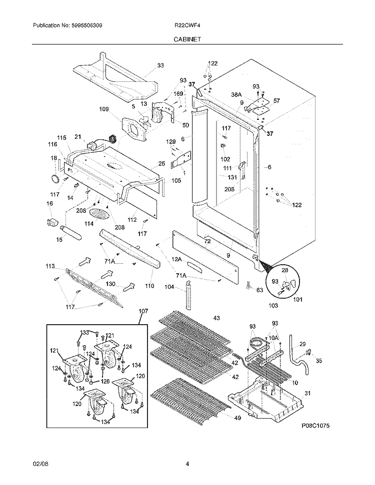 CABINET Diagram and Parts List for R22CWF4  Frigidaire Refrigerator
