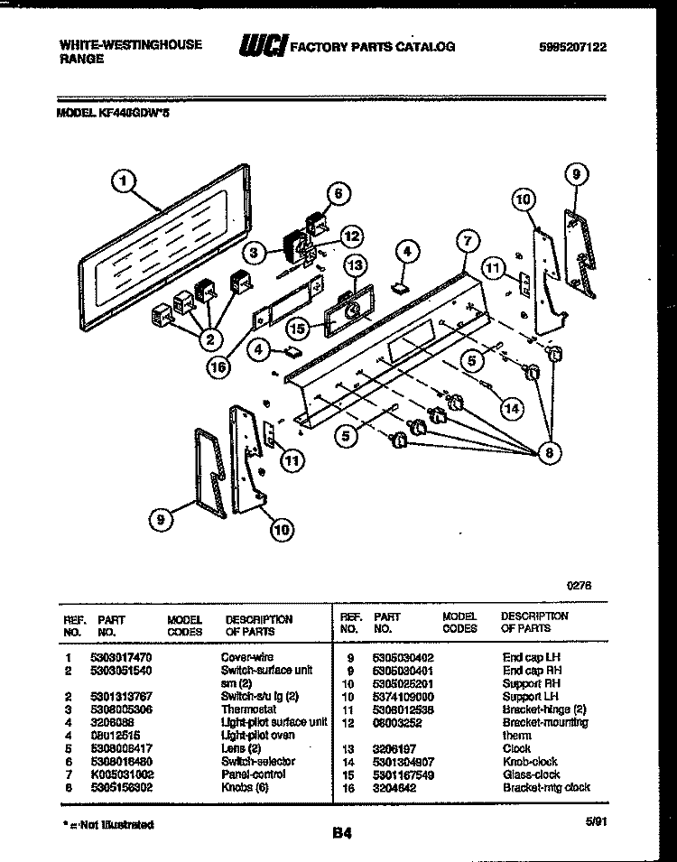 CONTROL PANEL Diagram and Parts List for KF440GDD5  Frigidaire Range