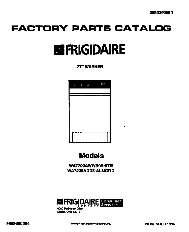27`` WASHER Diagram and Parts List for WA7200AWW3  Frigidaire Washer