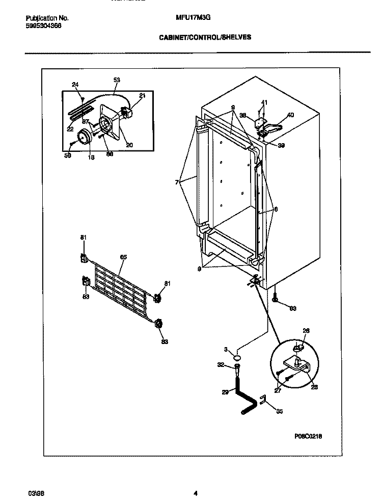 CABINET Diagram and Parts List for MFU17M3GW0  Frigidaire Freezer