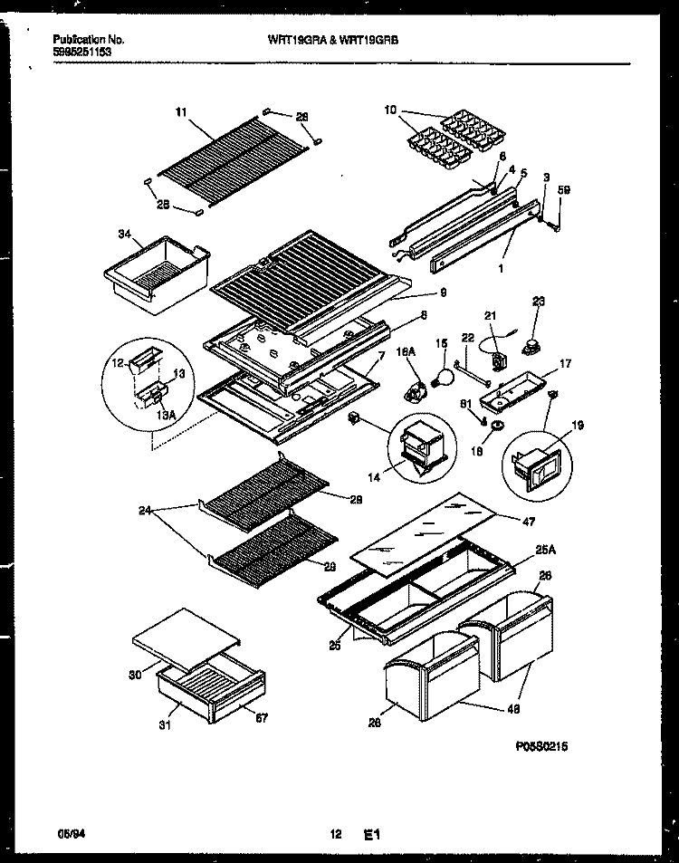 SHELVES AND SUPPORTS Diagram and Parts List for WRT19GRAD0  Frigidaire Refrigerator