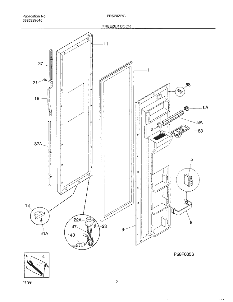 FREEZER DOOR Diagram and Parts List for FRS20ZRGB4  Frigidaire Refrigerator