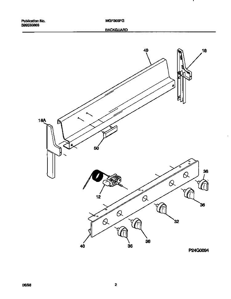 BACKGUARD Diagram and Parts List for MGF303PGDA  Frigidaire Range