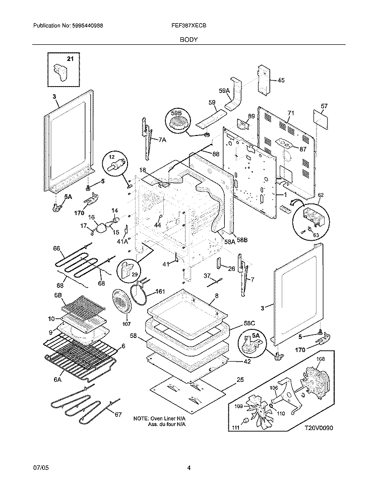BODY Diagram and Parts List for FEF387XECB  Frigidaire Range
