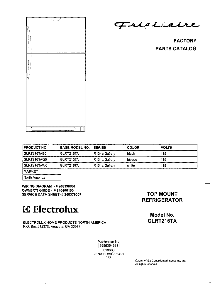 COVER Diagram and Parts List for GLRT216TAQ0  Frigidaire Refrigerator