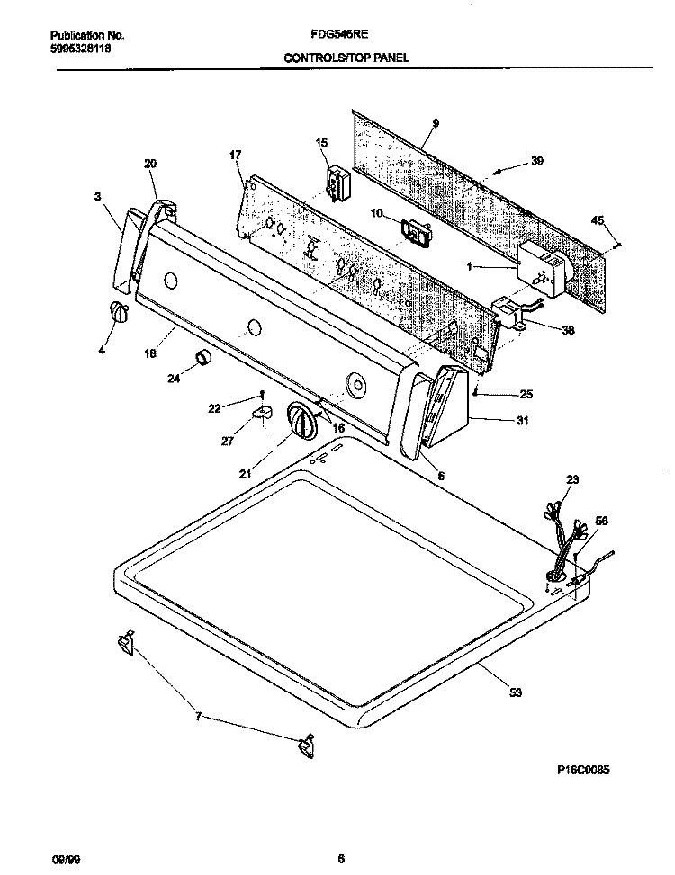 P16C0085 CONTROL PANEL Diagram and Parts List for FDG546RET3  Frigidaire Dryer