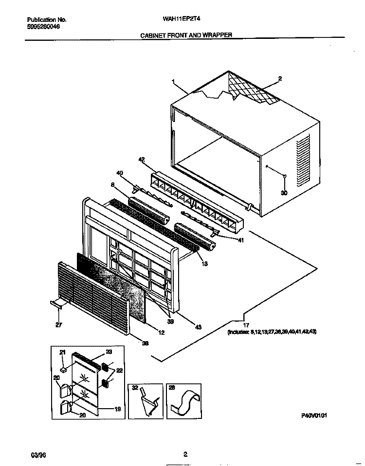 CABINET FRONT AND WRAPPER Diagram and Parts List for WAH11EP2T4  Frigidaire Air Conditioner