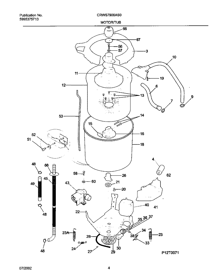 WSHR MTR, HOSE Diagram and Parts List for CRWS7900AS0  Frigidaire Washer