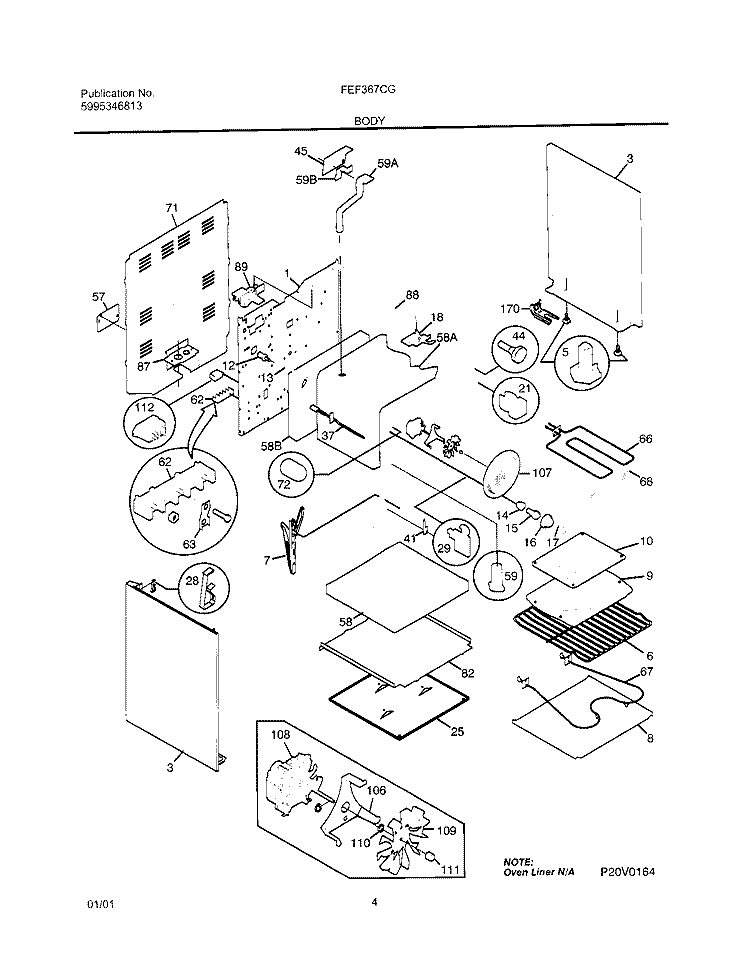 BODY Diagram and Parts List for FEF367CGSE  Frigidaire Range