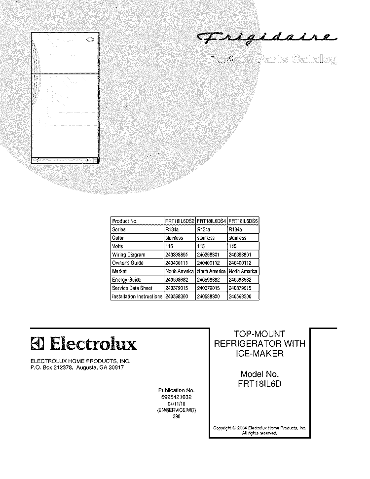 COVER Diagram and Parts List for FRT18IL6DS4  Frigidaire Refrigerator