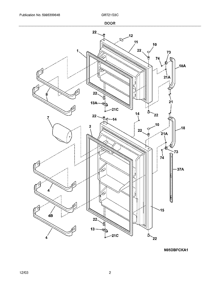 DOOR Diagram and Parts List for GRT21G3CQ2  Gibson Refrigerator