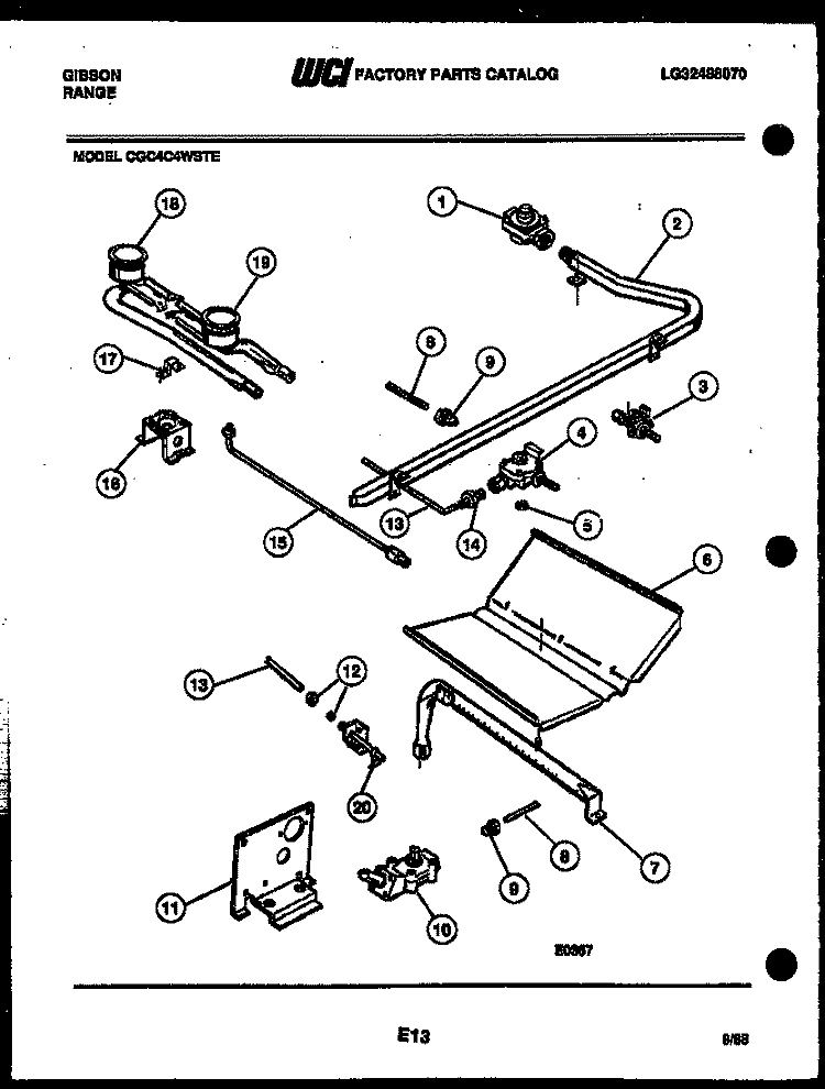 BURNER PARTS Diagram and Parts List for CGC4C4WSTE  Gibson Range