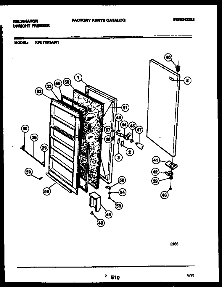 DOOR PARTS Diagram and Parts List for KFU17M3AW1  Kelvinator Freezer