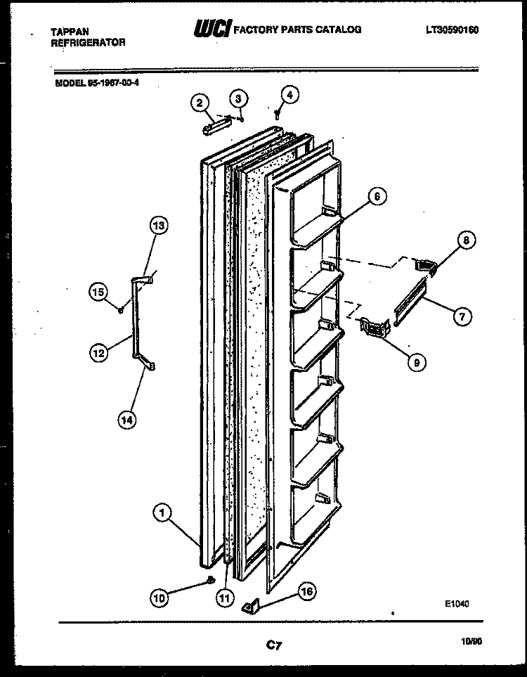 FREEZER DOOR PARTS Diagram and Parts List for 95-1967-45-04  Tappan Refrigerator