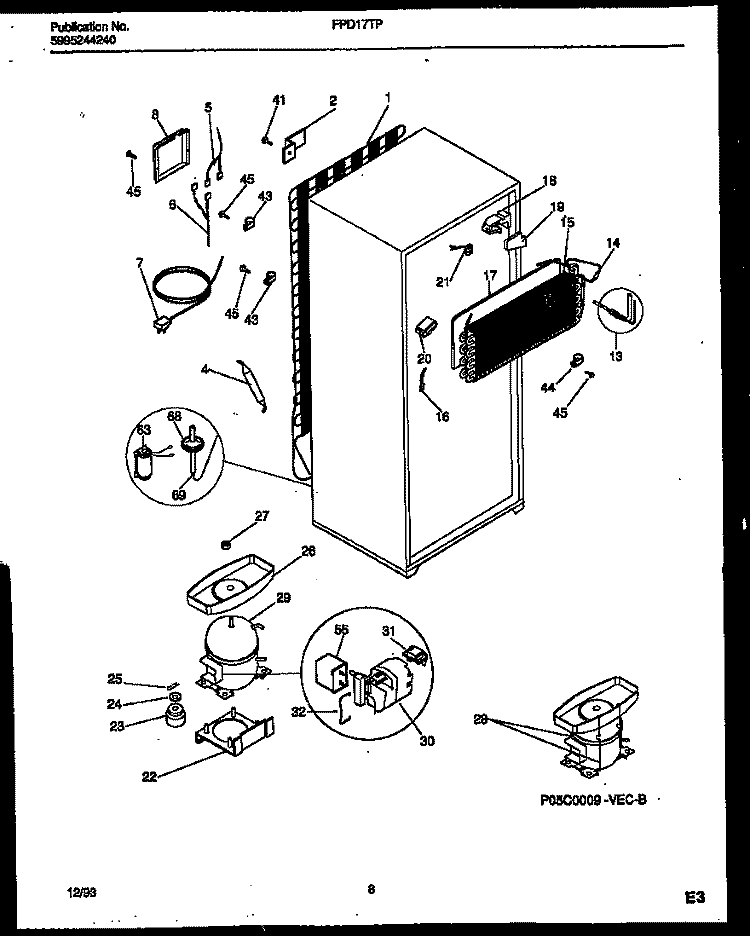 SYSTEM AND AUTOMATIC DEFROST PARTS Diagram and Parts List for FPD17TPW3  Frigidaire Refrigerator