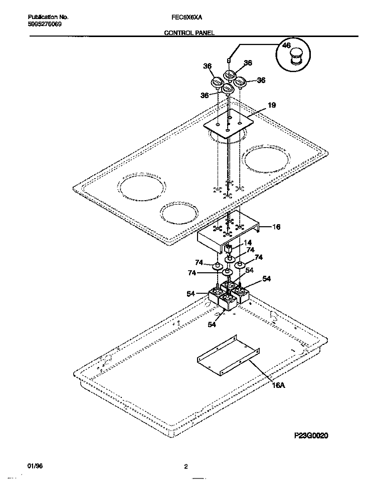 CONTROL PANEL Diagram and Parts List for FEC6X6XABD  Frigidaire Cooktop